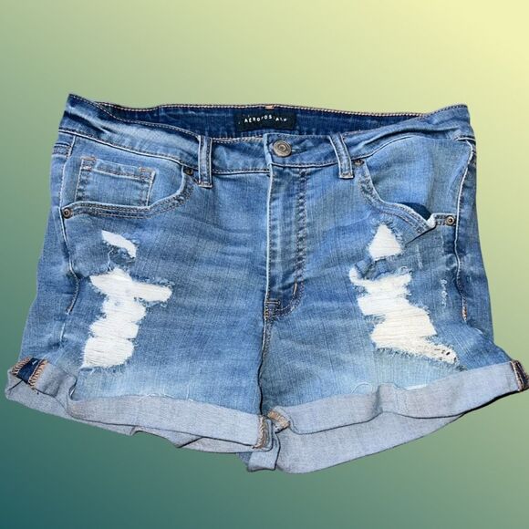 Aeropostale Cuffed Distressed Denim Shorts Size 10 #10 - Picture 6 of 6